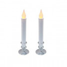 Battery Operated Flickering Candle with Timer - Silver Base (Set of 2)