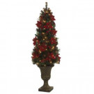 6.5 ft. Pre-Lit Potted Dark Green Artificial Christmas Tree with Clear Lights and Poinsettias
