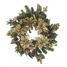 24 in. Artificial Wreath with Golden Poinsettias