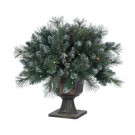 2 ft. Pre-Lit LED Potted Hard Needle Flocked Artificial Christmas Topiary Bush with Red Berries