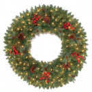 36 in. Pre-Lit Hawkins Artificial Wreath with Clear Lights, Berries and Pine Cones