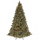 12 ft. Glittery Bristle Pine Hinged Artificial Christmas Tree with Pinecones and 1200 Ready-Lit Clear Lights