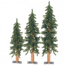 2-3-4 ft. Pre-Lit Alpine Artificial Christmas Tree with Wooden Trunks (Set of 3)