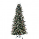 7.5 ft. Pre-Lit Frosted Pine Artificial Christmas Tree with Ice Crystals, Cones, Red Berries, Clear Lights