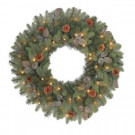 30 in. Pre-Lit Greenland Artificial Wreath with Clear Lights and Decorations