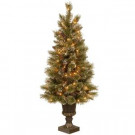 4.5 ft. Pre-Lit Sparkling Pine Potted Artificial Christmas Tree with Pinecones and Clear Lights
