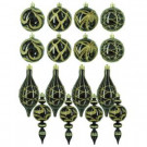 Black and Gold Shatterproof Ornaments in Assorted Shapes (16-Pack)