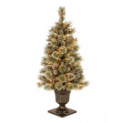 4 ft. Pre-Lit Sparkling Pine Potted Artificial Christmas Tree with Pinecones and Frosted Tips