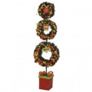 6 ft. Pre-Lit 3-Wreath Christmas Topiary with Poinsettias, Ornaments, and Gifts-