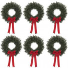 20 in. Artificial Canada Pine Wreath with Red Bow (Set of 6)