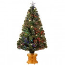 4 ft. Fiber Optic Fireworks Artificial Christmas Tree with Gold Lanterns