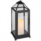15 in. Black Metal Open Roof Lantern with Timer Candle