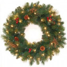 24 in. Pre-Lit Hawkins Pine Artificial Wreath with Clear Lights and Pine Cones and Berries and Twigs