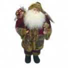 36 in. Santa Standing Vintage Burgundy Suit Holding Staff and Gift Bag