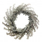 24 in. Diameter Lit Plastic Beaded Silver Artificial Wreath