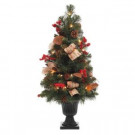 32 in. Pre-Lit Natural Pine Potted Artificial Christmas Tree with Pinecones, Red Berries and Burlap
