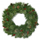 30 in. Unlit Cashmere Artificial Wreath with Red Berries and Pinecones