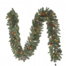 9 ft. Pre-Lit Greenland Garland with Clear Lights, Pinecones and Leaves