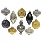 3 in., 4.25 in. and 5 in. Acid Finish Silver and Gold Mixed Shapes with Tone on Tone Ribbon Ornament