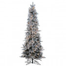9 ft. Pre-Lit Narrow Flocked Pencil Pine Artificial Christmas Tree