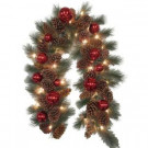 Decorative Collection 9 ft. Pinecone and Red Ornament Garland with 50 Clear Lights