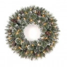 30 in. Pre-Lit Sparkling Artificial Wreath with Clear Lights, Snow and Pinecones