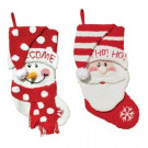 19 in. Yarn Hooked Santa/Snowman Stocking (Set of 2)