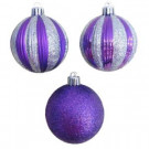 2.7 in. Purple and Silver Striped Shatter-Resistant Ornaments (12-Piece)