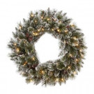 30 in. Pre-Lit Sparkling Pine Wreath with Pine Cones and Clear Lights