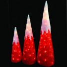 23 - 39 in. Lighted Red Cones with Snow Cap (Set of 3)