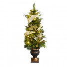 51 in. Pre-Lit Golden Ribbon Porch Artificial Christmas Tree with Pinecones and Berries