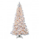 7.5 ft. Pre-Lit Flocked Deluxe White Artificial Christmas Tree with White Flock and Clear Lights