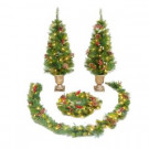 4 ft. Pre-Lit St. Nicolas Entryway Artificial Christmas Tree Set with 2 Trees, Garland and Wreath