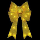 20 in. Pre-Lit Gold Fabric Bow with Battery Operated LED Lights