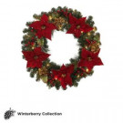 Winterberry 32 in. Pre-Lit Red Poinsettia Artificial Wreath with Mini White Lights