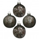 3.25 in. Shiny and Matte Silver Finish Round Ornament with Metal Snowflake Embellishment (4-Count)