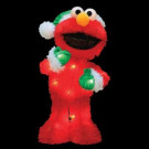 18 in. Pre-Lit 3D Sculpture Elmo in Green Santa Hat and Mittens