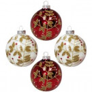 3.25 in. Red and White Round Ornament with Gold Glitter Accents (4-Count)