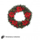 Winterberry 30 in. Artificial Wreath with Red Silk Poinsettias, Berries and Pinecones