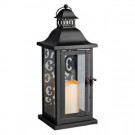 14 in. Scroll Back Black Metal Lantern with Timer Candle