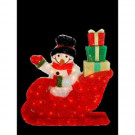 28 in. Waving Snowman in Santa's Sleigh with 85 Clear Lights