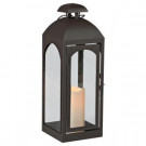 16 in. Black Metal Domed Roof Lantern with Timer Candle