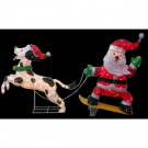 32 in. Lighted Tinsel Dog Pulling Santa on A Snowboard