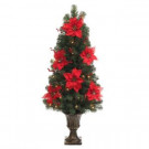 4 ft. Pre-Lit Potted Artificial Christmas Tree with Silk Poinsettias and Berries
