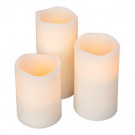 Flameless Timer Pillar Bisque Color Candles with Wavy Edge (3-Piece)