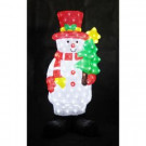 35 in. Decorative Snowman with Tree Sculpture LED Light