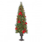 6.5 ft. Pre-Lit Victoria Spruce Potted Artificial Christmas Tree with Clear Lights, Silk Poinsettias & Display Branches
