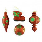 Glittered Large Shatterproof Ornaments in Assorted Shapes (Set of 4)