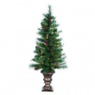 4 ft. Potted Pre-Lit Lodge Berry Pine Tree with Pine Cones
