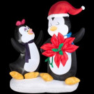 59.06 in. W x 37.4 in. D x 72.05 in. H Animated Inflatable Penguin Couple with Poinsettia Flower